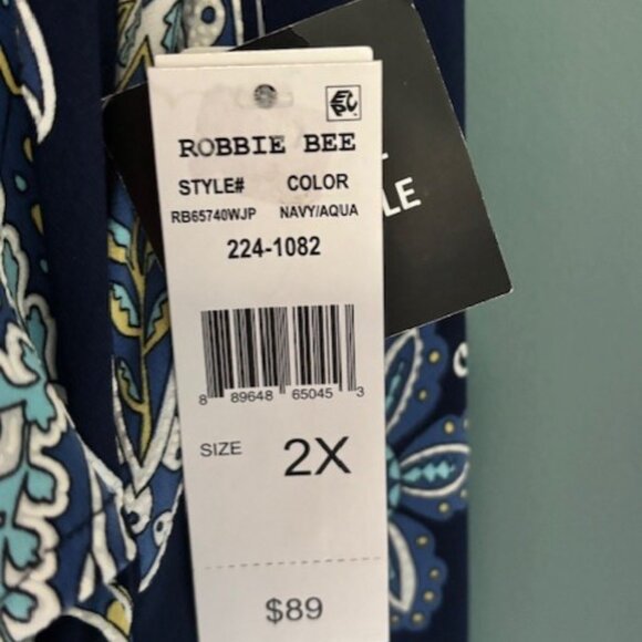 Robbie Bee 2XL Navy Side Tie Dress Paisley Scoop Sleeveless Maxi Boho Feminine - Picture 10 of 11